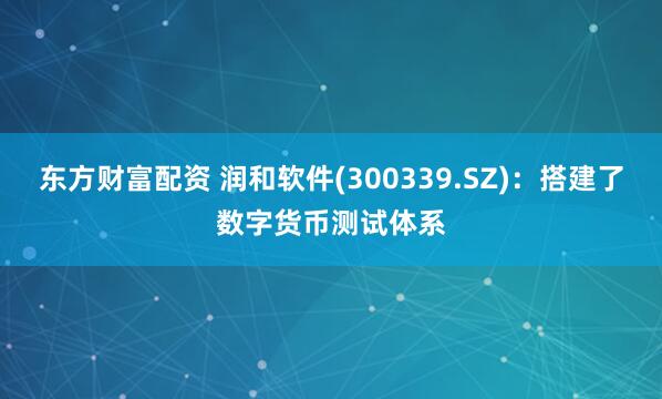 东方财富配资 润和软件(300339.SZ)：搭建了数字货币测试体系