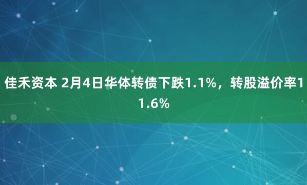 佳禾资本 2月4日华体转债下跌1.1%，转股溢价率11.6%